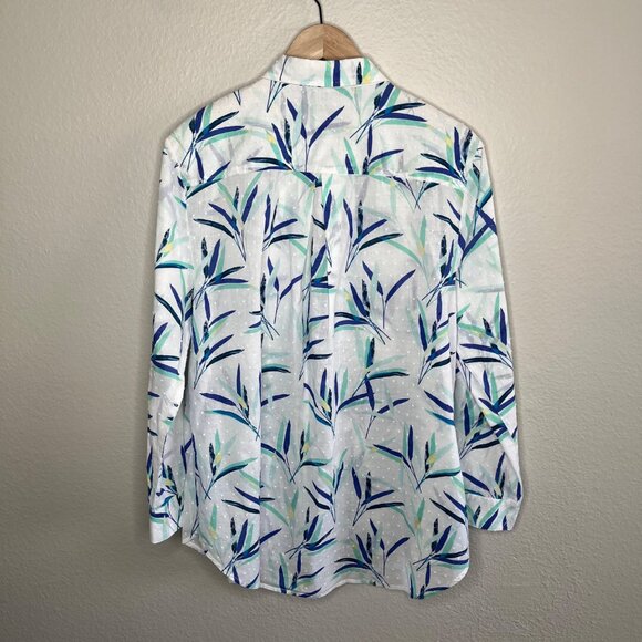 Isaac Mizrahi IMNYC Womens White Blue Floral Embroidered Sheer Button-Up Blouse - Picture 9 of 10